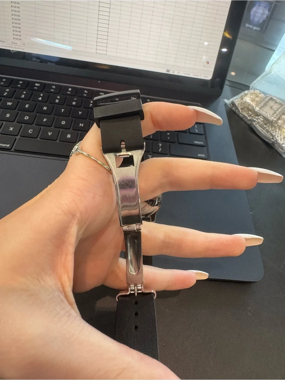 Ecclissi Stainless Steel Cushion Watch Black Dial Date Window Black Rubber Strap